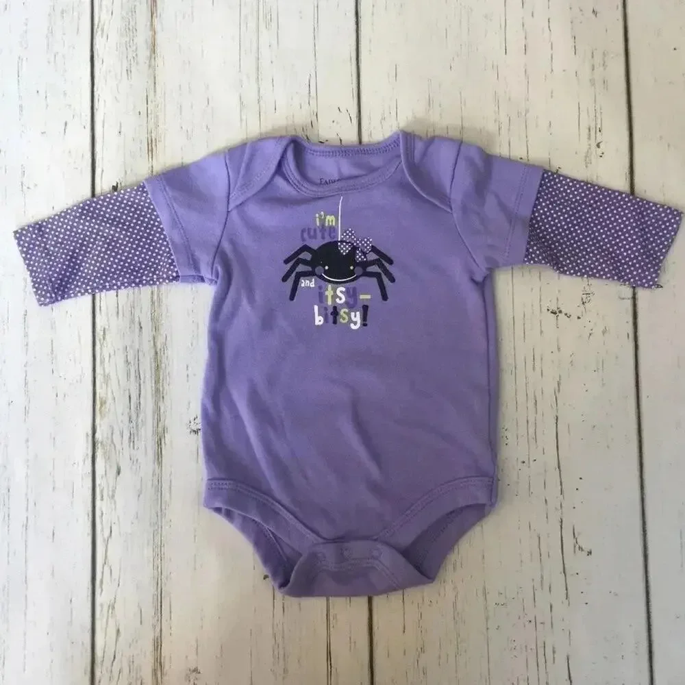 Faded Glory Baby Halloween Bodysuit 0-3M Purple Itsy Bitsy Spider Onesie